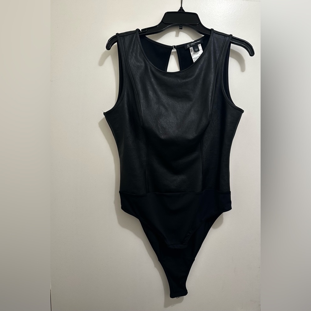 INC International Concepts Faux Leather Bodysuit Size L - Picture 1 of 12